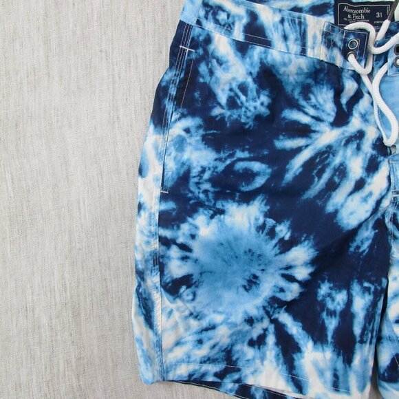 Men's Abercrombie &‎ Fitch Blue tie dye Drawstring shorts, size 31 - Picture 7 of 9